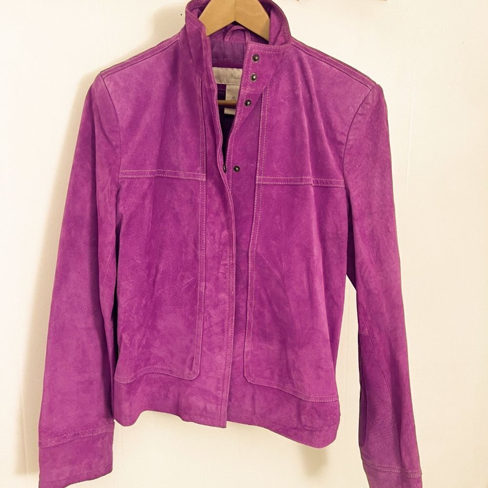 VTG Marshall Fields Women's Suede Moto Jacket Magenta Extra Small - Picture 4 of 12